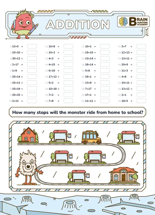 Preschool Printable Workbook: Math Addition Practice 1
