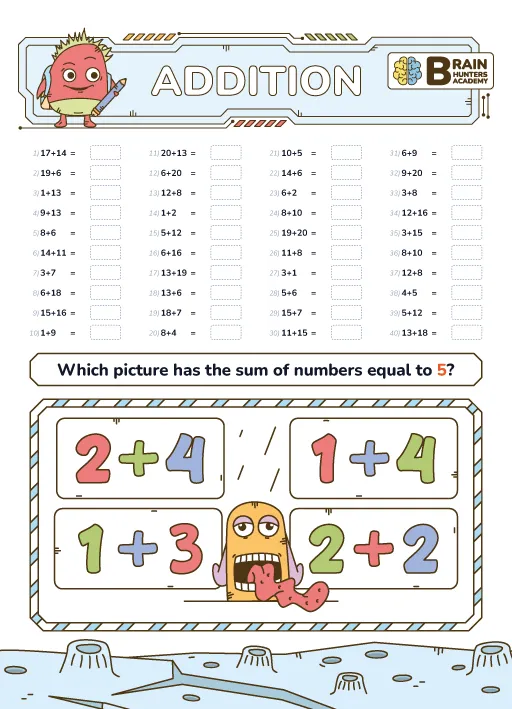Preschool Printable Workbook: Math Addition Practice 3