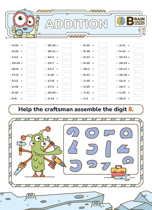Preschool Printable Workbook: Math Addition Practice 5