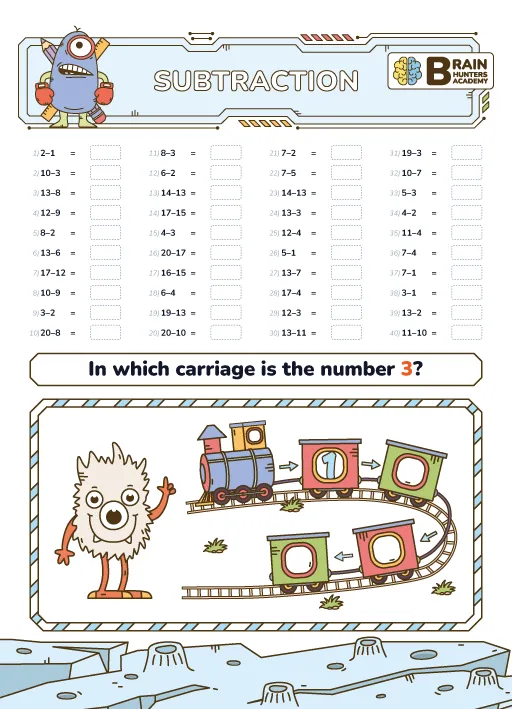 Preschool Printable Workbook: Math Subtraction Practice 1