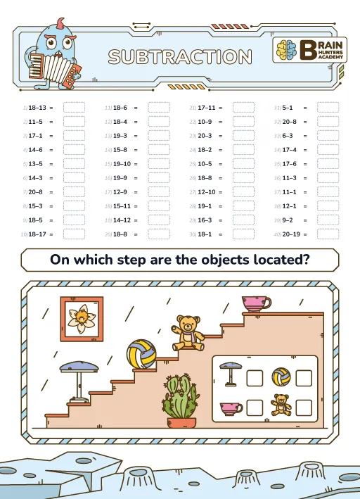 Preschool Printable Workbook: Math Subtraction Practice 3