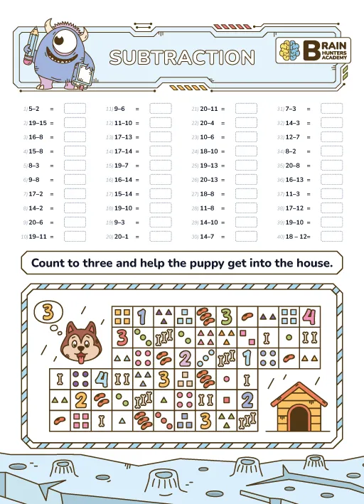 Preschool Printable Workbook: Math Subtraction Practice 5