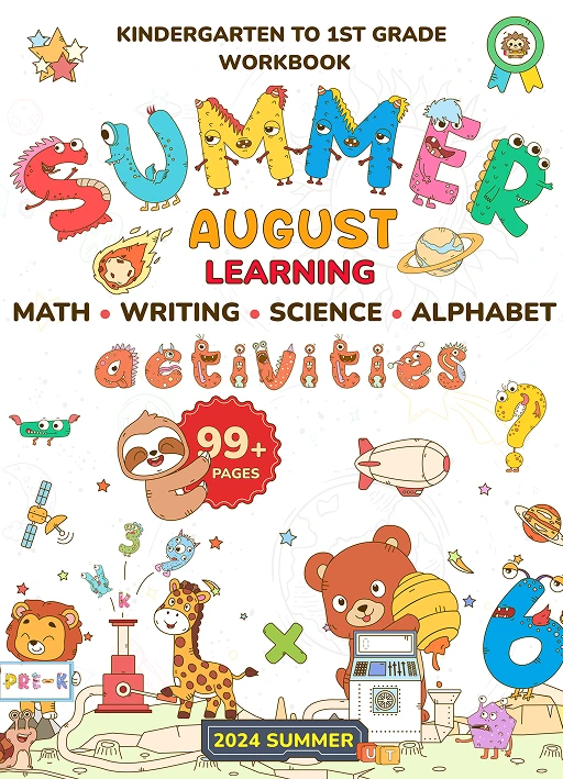 Whizki Summer Activities Kindergarten to 1st Grade Workbooks, Numbers Tracing, Social Studies Summer Learning, Alphabet Tracing Book with Fun ... Writing, Science: August Learning Activitie
