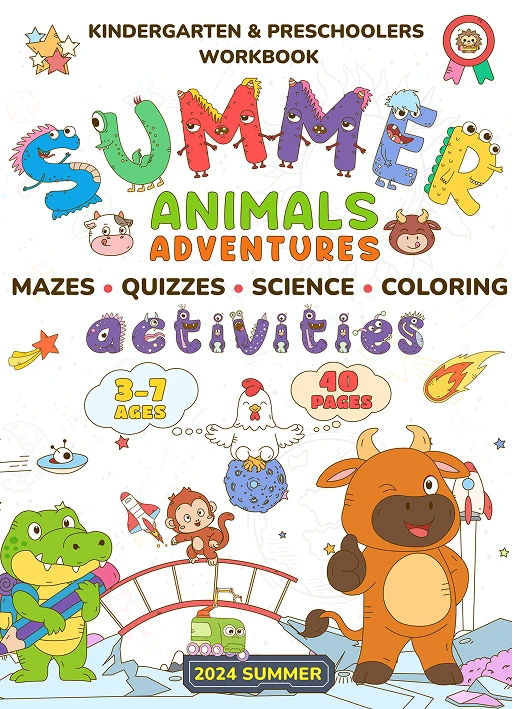 Whizki Summer Activities Kindergarten to 1st Grade Workbooks, Facts About Animals, Mazes, Quizzes and Coloring Activities for Kids Ages 3-7 - Fun and ... and Brain Quests: Animals Coloring Adventures